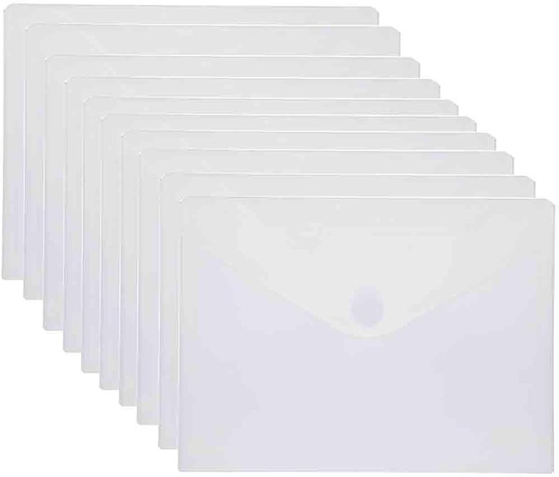 YESSART 9x7 Clear Plastic Envelopes Hook Loop Closure Receipt Stickers Storage Holder 10 Pack - Image 1